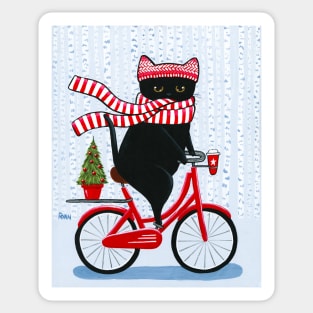 Black Cat Christmas Bicycle Ride Sticker